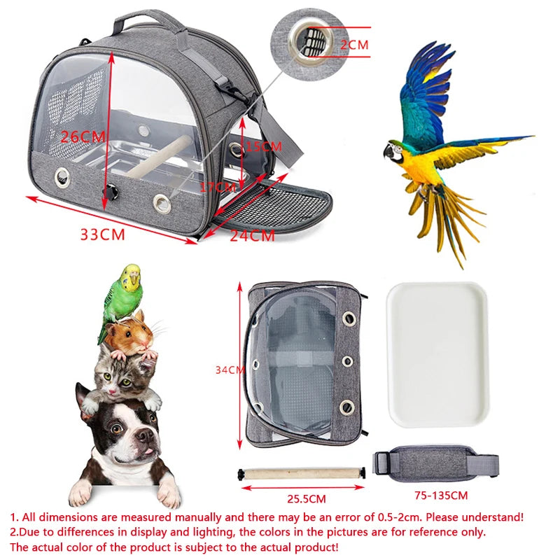 Cage de transport portable pour oiseaux avec plateau Petite cage multifonctionnelle pour perroquets Sac de transport pour oiseaux d'extérieur pour chats