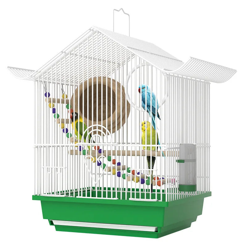 Petite Cage à Oiseaux Style Villa pour Perruches et Inséparables, Volière en Bois, Cage à Perroquets, Cage à Oiseaux de Compagnie, Type Maison