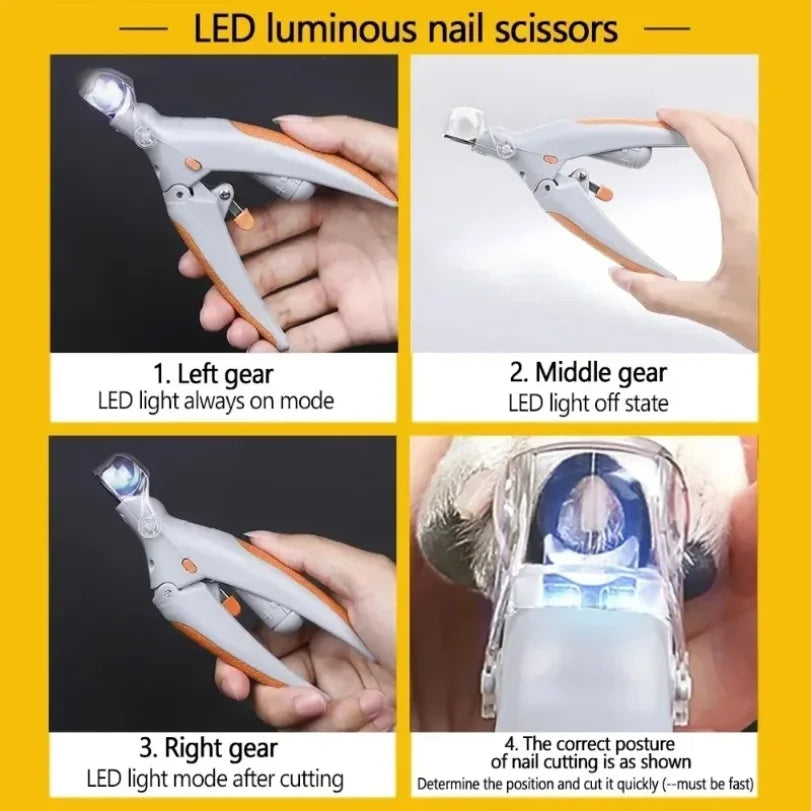 مقص أظافر احترافي للحيوانات الأليفة مع ضوء LED للقطط والكلاب، مقص أظافر ومقصات لقص المخالب وأصابع القدم، مستلزمات الحيوانات الأليفة