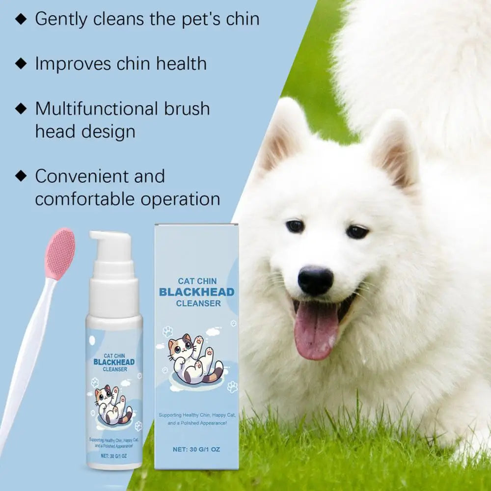 Nouveau Nettoyant pour Menton de Chat 30g Lotion Nettoyante Points Noirs avec Brosse Nettoyant Profond Efficace Spray Nettoyant Doux pour Chiens Chats