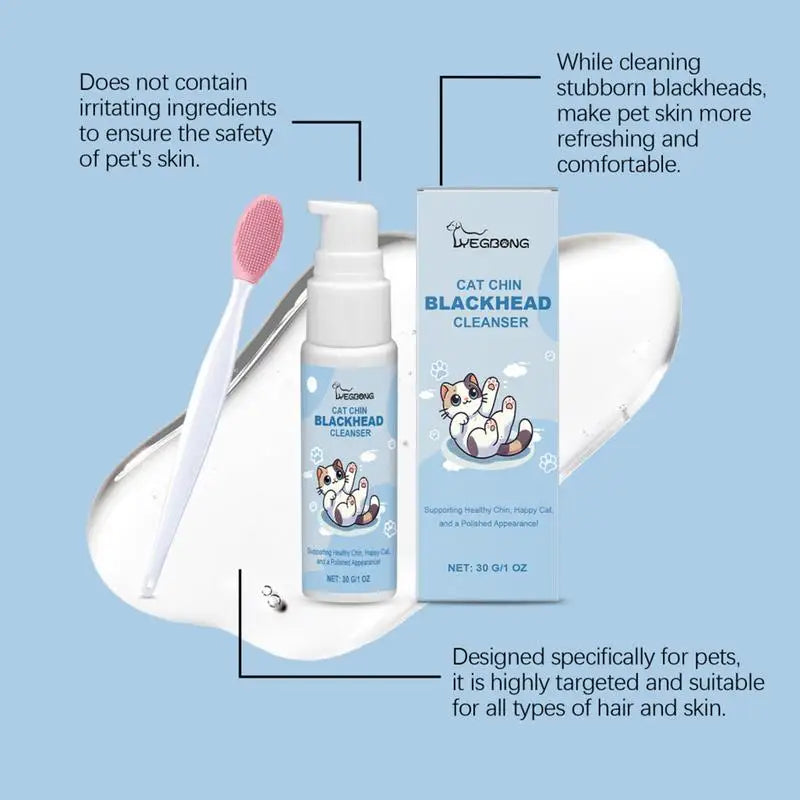 Nouveau Nettoyant pour Menton de Chat 30g Lotion Nettoyante Points Noirs avec Brosse Nettoyant Profond Efficace Spray Nettoyant Doux pour Chiens Chats