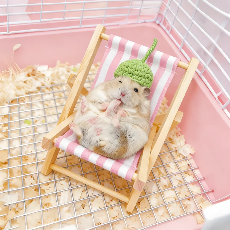 Small Pet Beach Chair, Hamster Bed Toy for Rest Play Sleep, Mini Furniture & Cage Decor for Small Animals